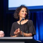 L'animatrice Noémi Mercier, lors de la cérémonie des Prix du Québec 2025 © Frédéric Lavoie